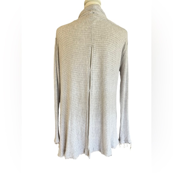 FREE PEOPLE We the Free Size S Ribbed Cowl Neck Gray Tunic Top Split Back Boho - Picture 5 of 14